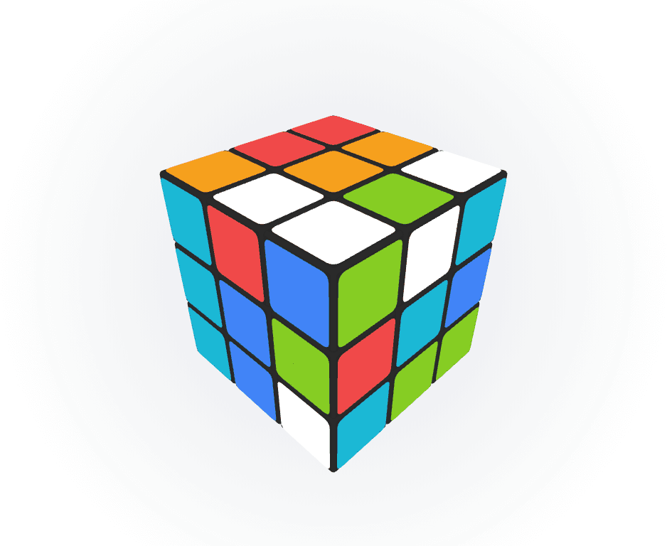 A partially scrambled 3D Rubik's cube rendered with three.js.